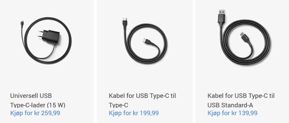 Google skal også starte salg av USB Type-C-tilbehør nå som de to nye mobilene bruker den nye tilkoblingen.