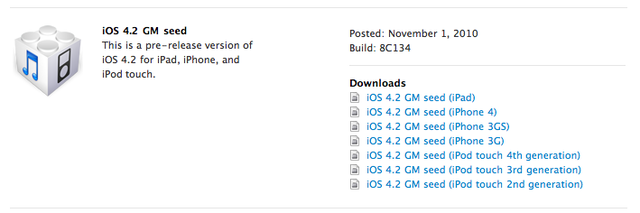 Her er beviset på at iOS 4.2 ferdigutviklet.
