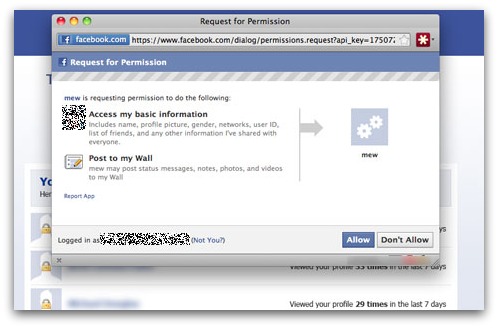 Du blir du bedt om å godta en Facebook tredjeparts-applikasjon.