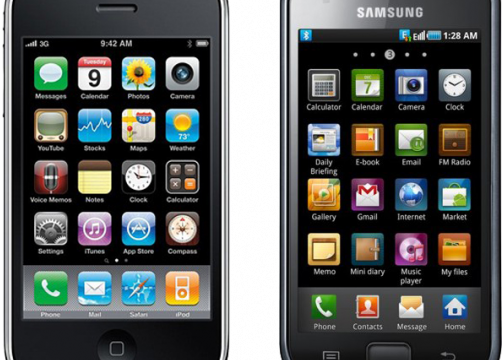 Dette er kanskje også i overkant likt? Samsungs mobil til høyre på bildet.