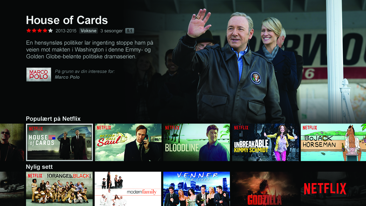 Du kan glemme å se House of Cards via Netflix i frakoblet modus.