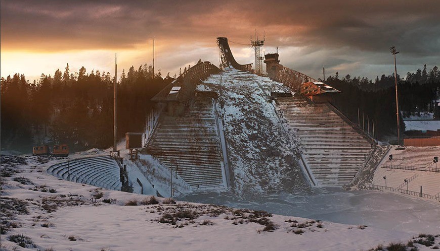 Slik ser Holmenkollen ut i Raserte byer i The Last of Us.