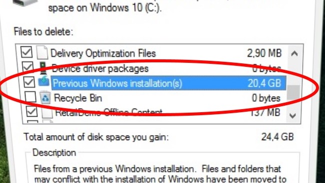 Du kan spare veldig mange GB om du sletter den gamle Windows-installasjonen.