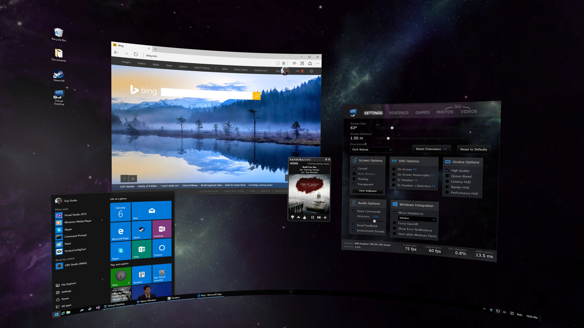 Virtual Desktop er tilgjengelig via Steam for HTC Vive og Oculus Rift.