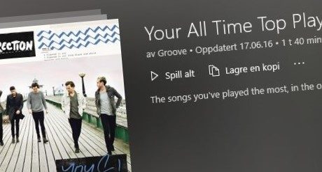 Groove lager en spillelisten som viser dine mest spilte sanger.