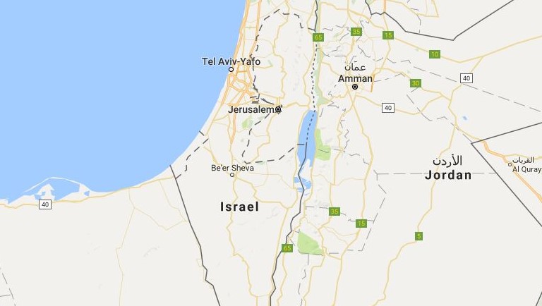 Slik ser Google-kartet ut, uten Vestbredden og Gaza.