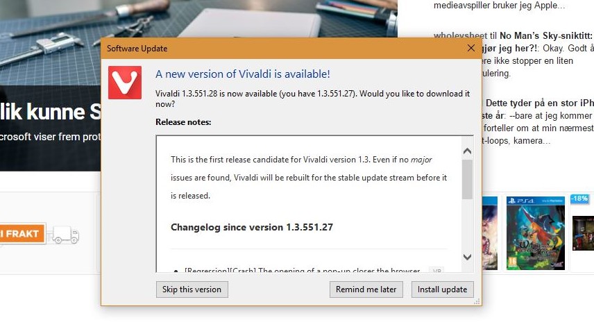 Nå kan du oppdatere Vivaldi.