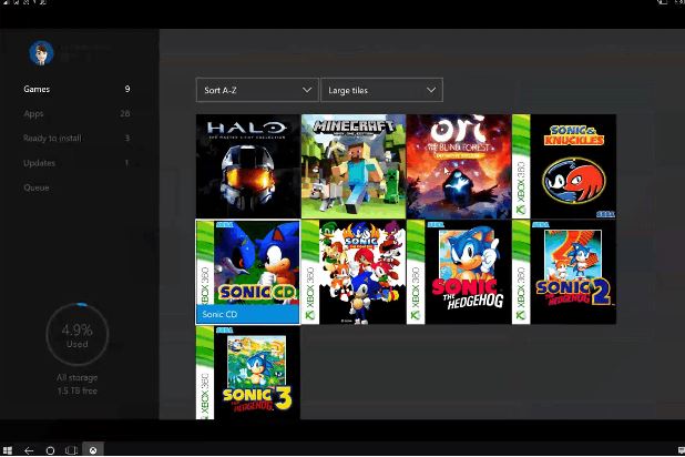 Her strømmes Xbox One til en Windows 10 Mobile-enhet.