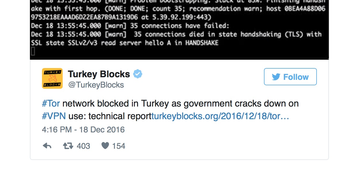 Tyrkiske myndigheter slår ned på Tor-nettverket.