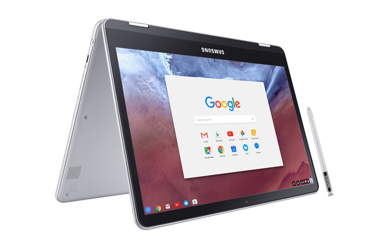 Samsung populariserte store smartmobiler, såkalte phablets - kan de klare å lage en helt ny type enhet igjen med brettbart panel som også gjør mobilen om til et 7 tommer-nettbrett? Avbildet er nye Samsung Chromebook Plus.
