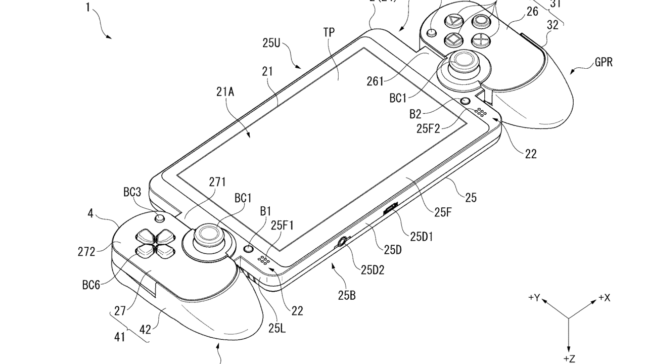 Sonys patent-tegninger ligner på en delt DualShock-kontroller som er lagt på hver side av skjermen.