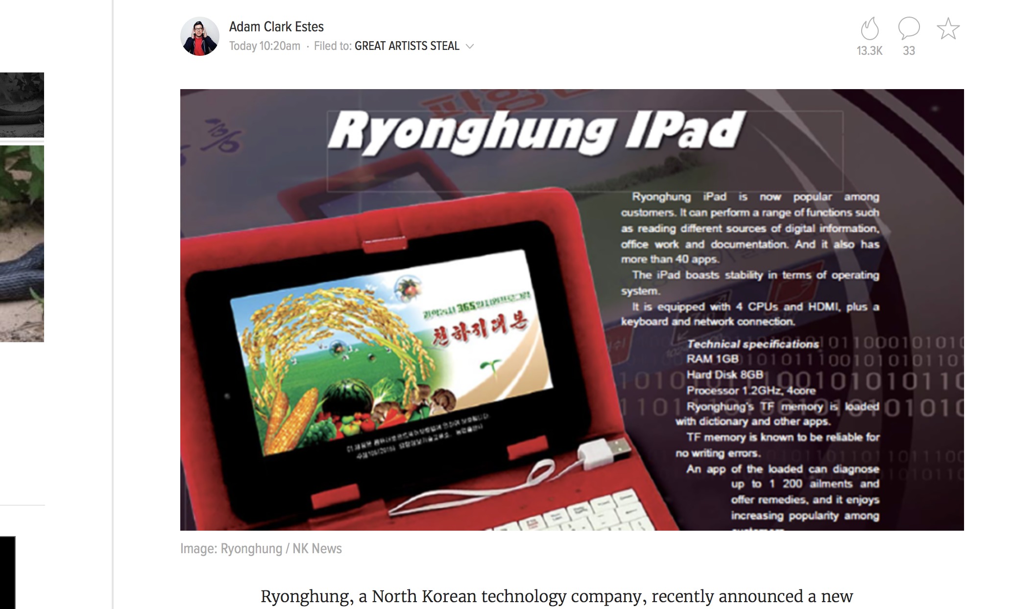 Dette er Nord-Koreas nettbrett, Ryonghung iPad.