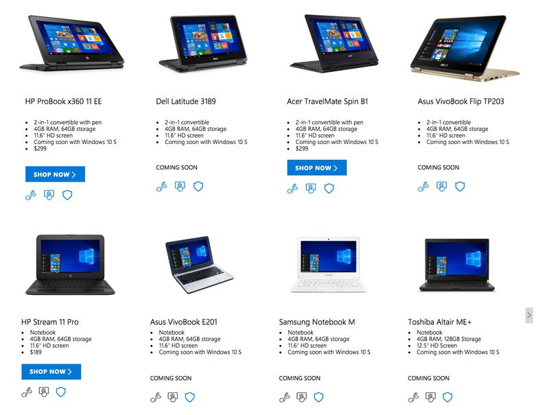 Microsoft Store har allerede mange maskiner til Windows 10 S klare.