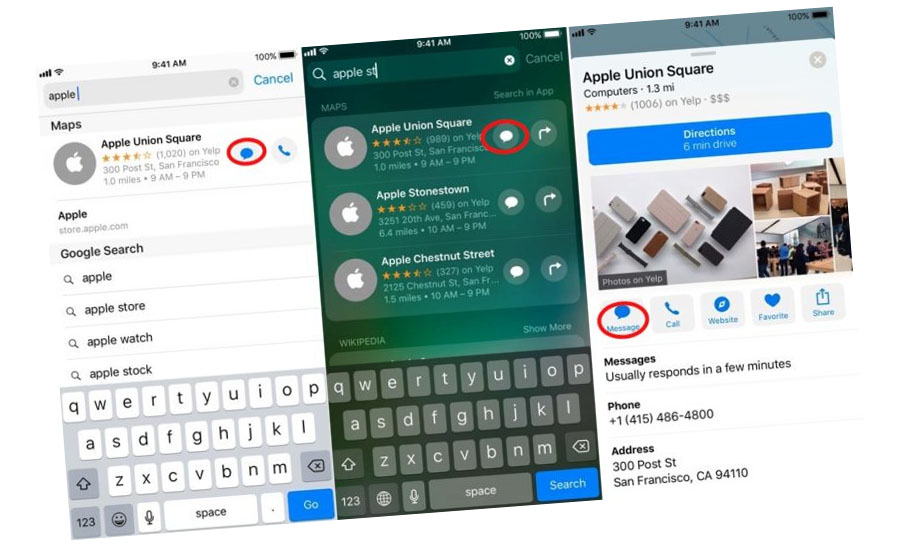 Apple Business chat dukker opp som et nytt ikon i søk, Siri og kart i iOS 11.