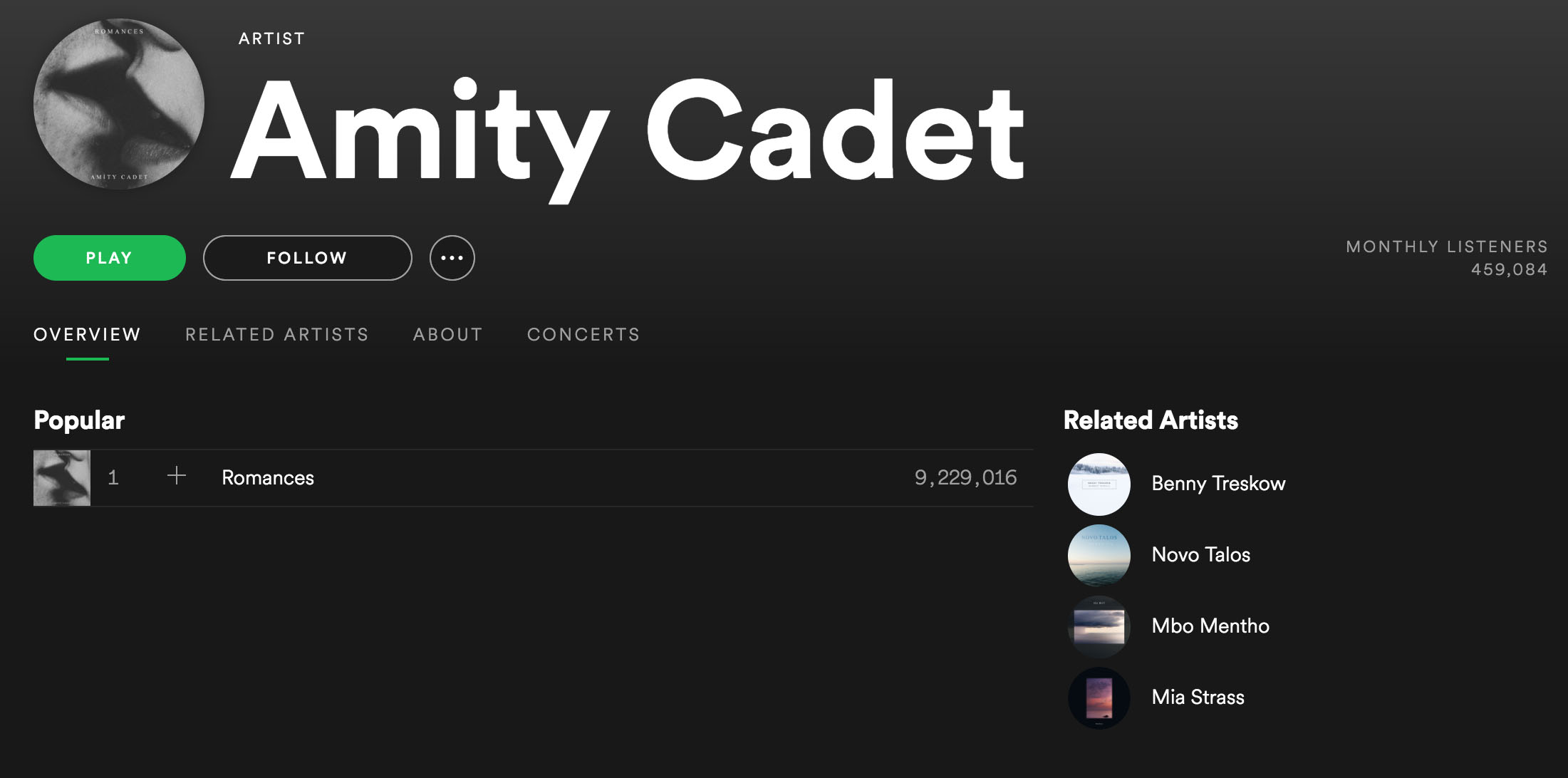Amity Cadet er et eksempel på en artist som har over ni millioner avspillinger på Spotify, mens som nesten ikke finnes andre steder.