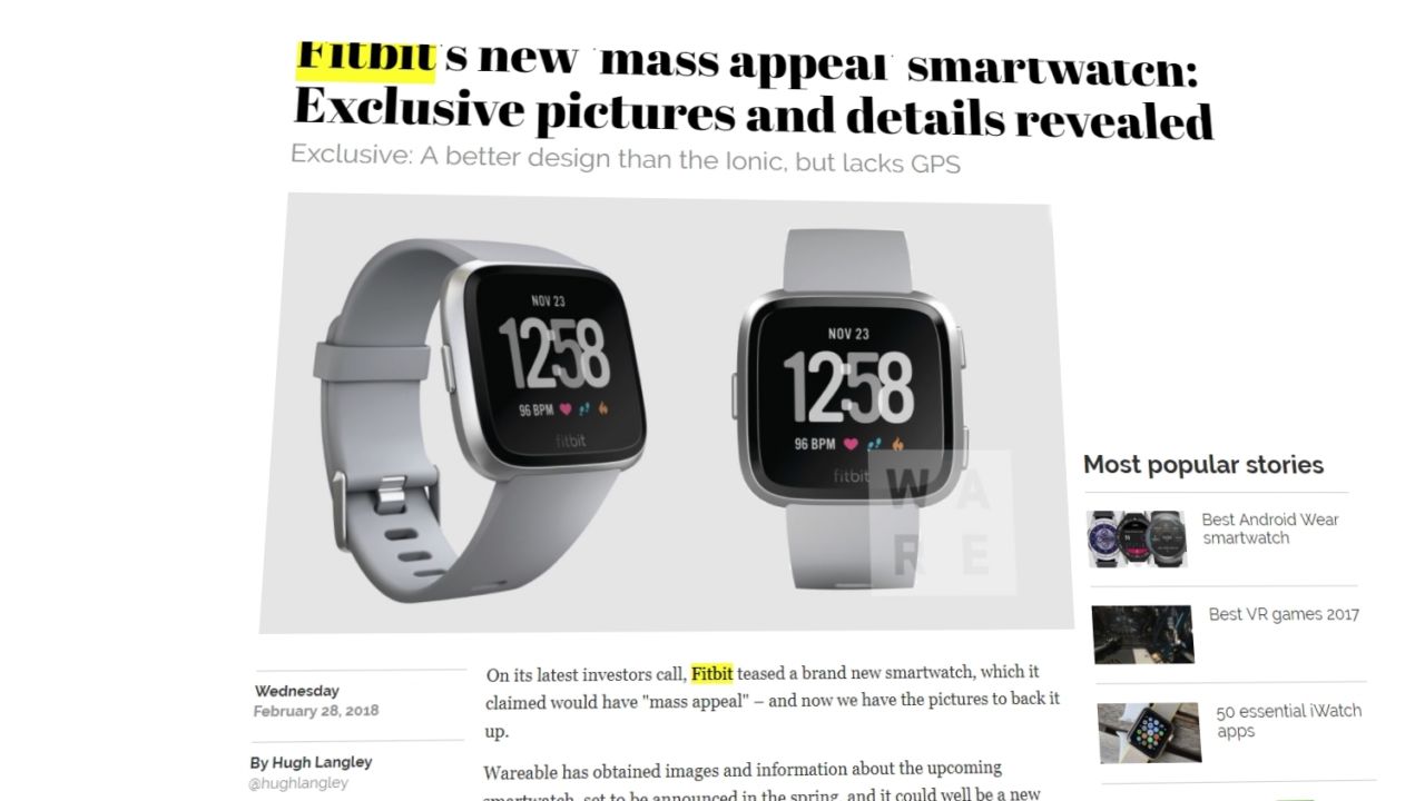 Fitbit skal annonsere noe om ikke så lenge. Kan det være denne nye klokka?