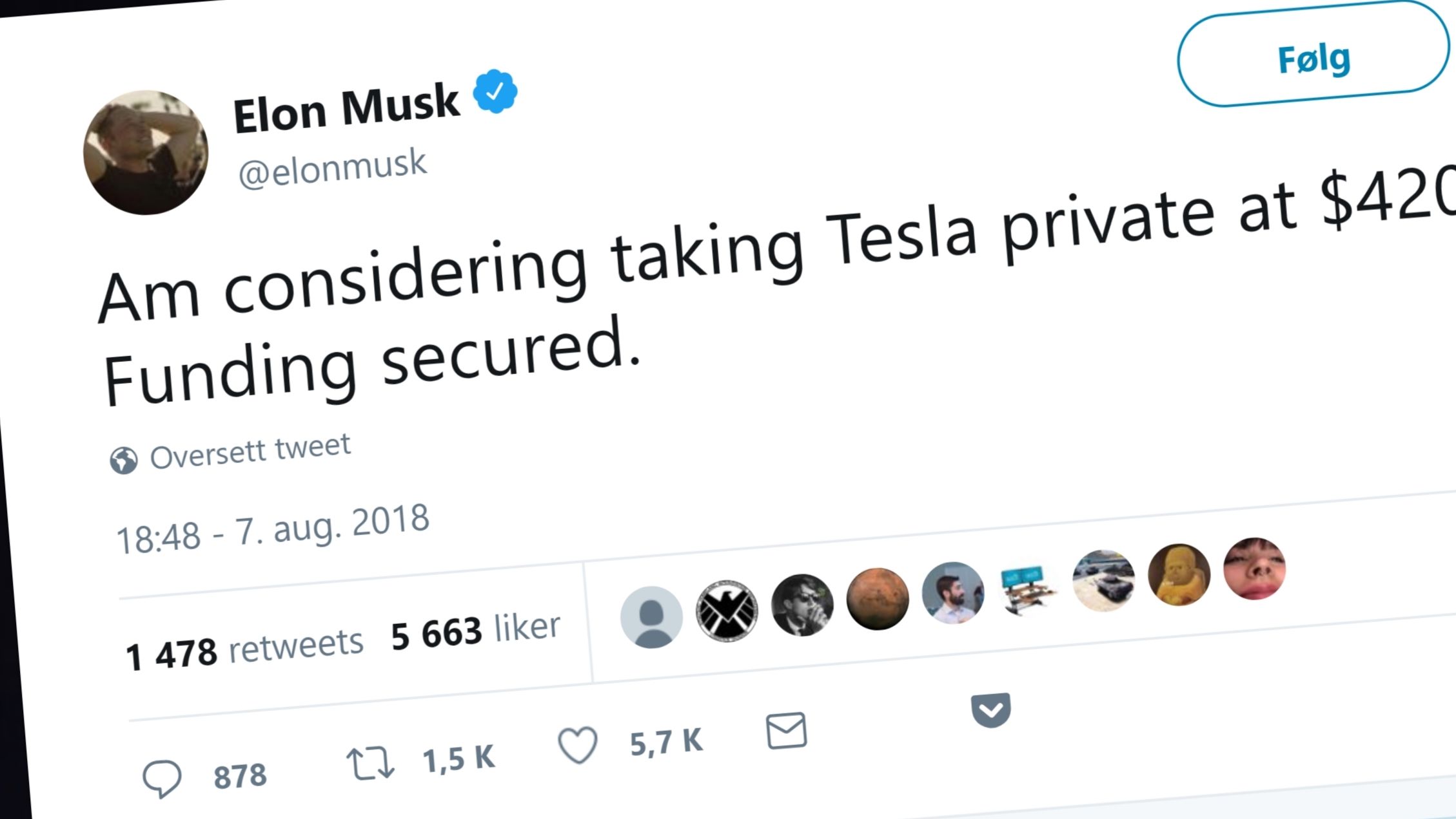 Bombe fra Musk: ønsker total-kontroll over Tesla ved å gjøre selskapet privat