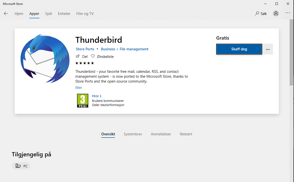 Mozilla sin Thunderbird er nå tilgjengelig på Microsoft Store
