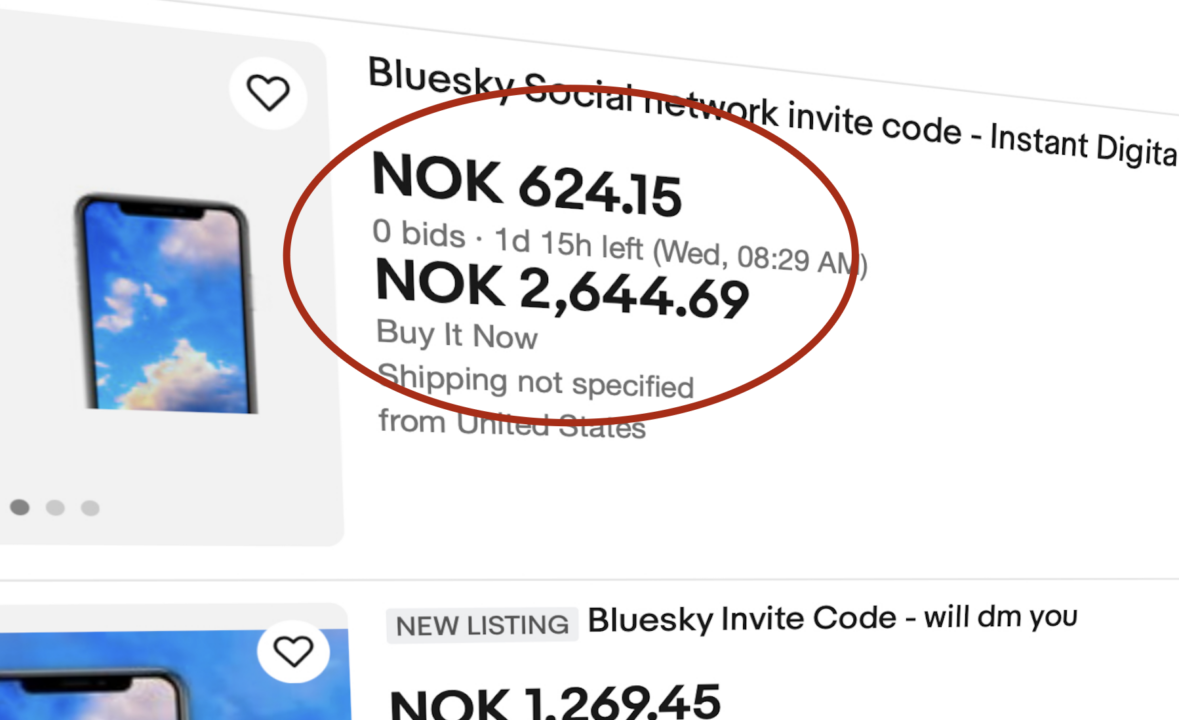 bluesky-invitasjoner på ebay for tusenvis av kroner