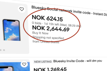 bluesky-invitasjoner på ebay for tusenvis av kroner