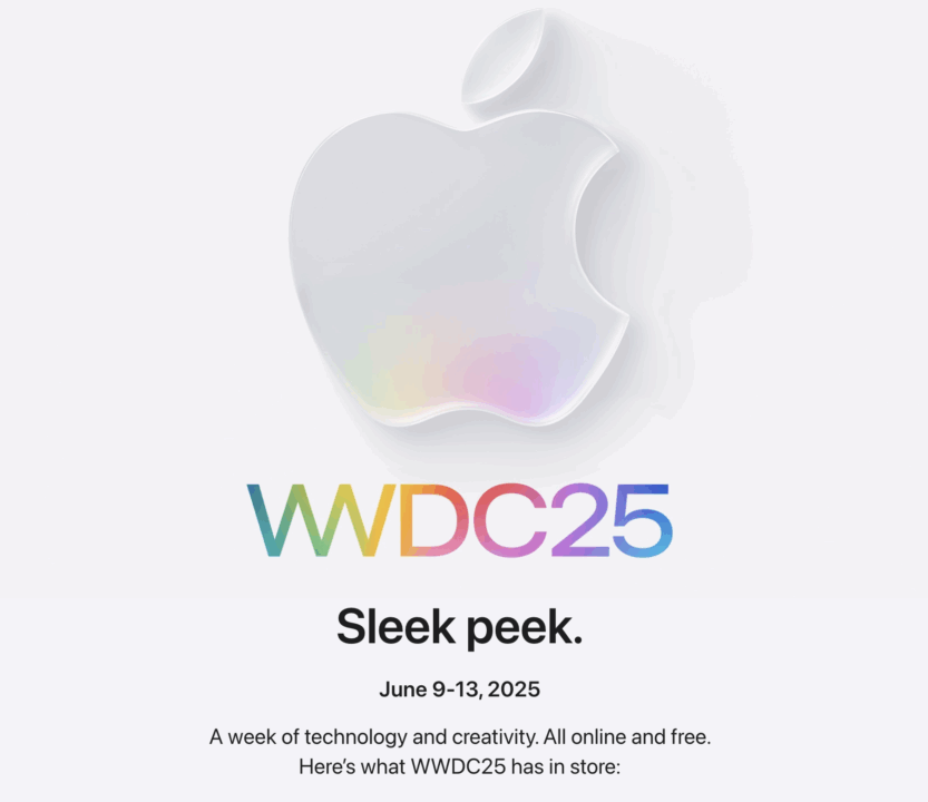 WWDC 2025-invitasjon fra Apple med eplelogo og slagordet “Sleek peek”