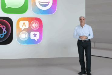 Craig Federighi på scenen under Apples iOS 26-presentasjon