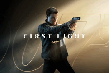 James Bond i 007 First Light med pistol i hånden og logoen til spillet bak seg.