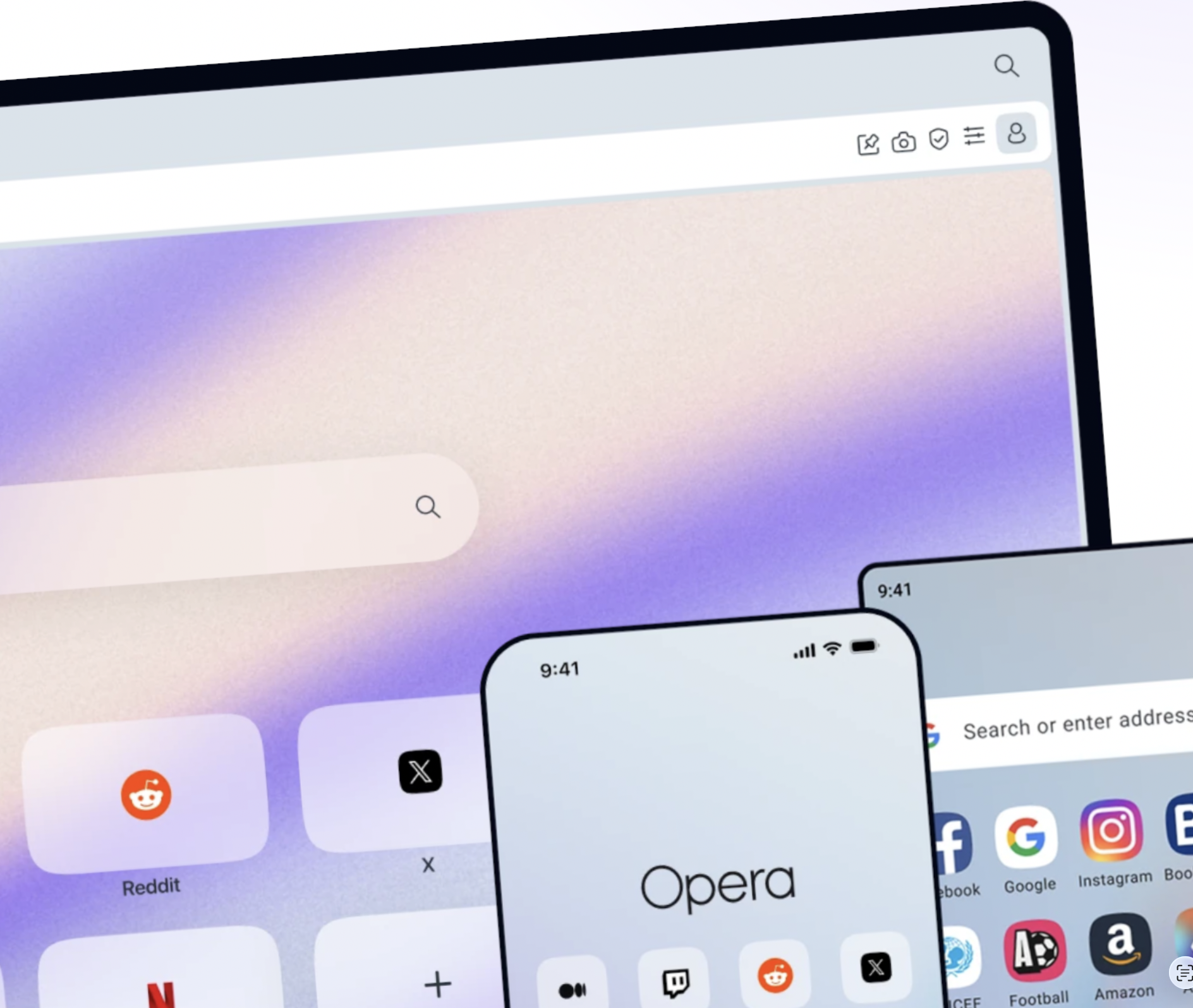 Skjermbilde som viser Opera-nettleseren på mobilenheter og PC i fokus
