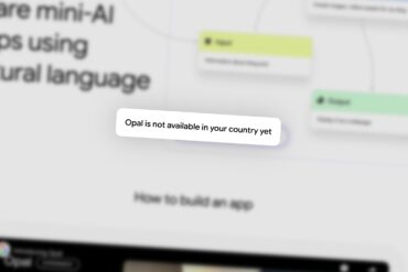 Skjermbilde fra Google Opal som viser feilmelding om at tjenesten ikke er tilgjengelig i brukerens land.