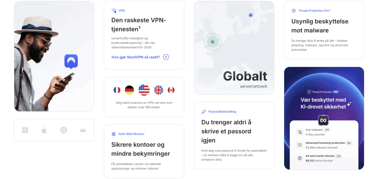 NordVPN servernettverk 2026 – over 6400 servere i 111 land
