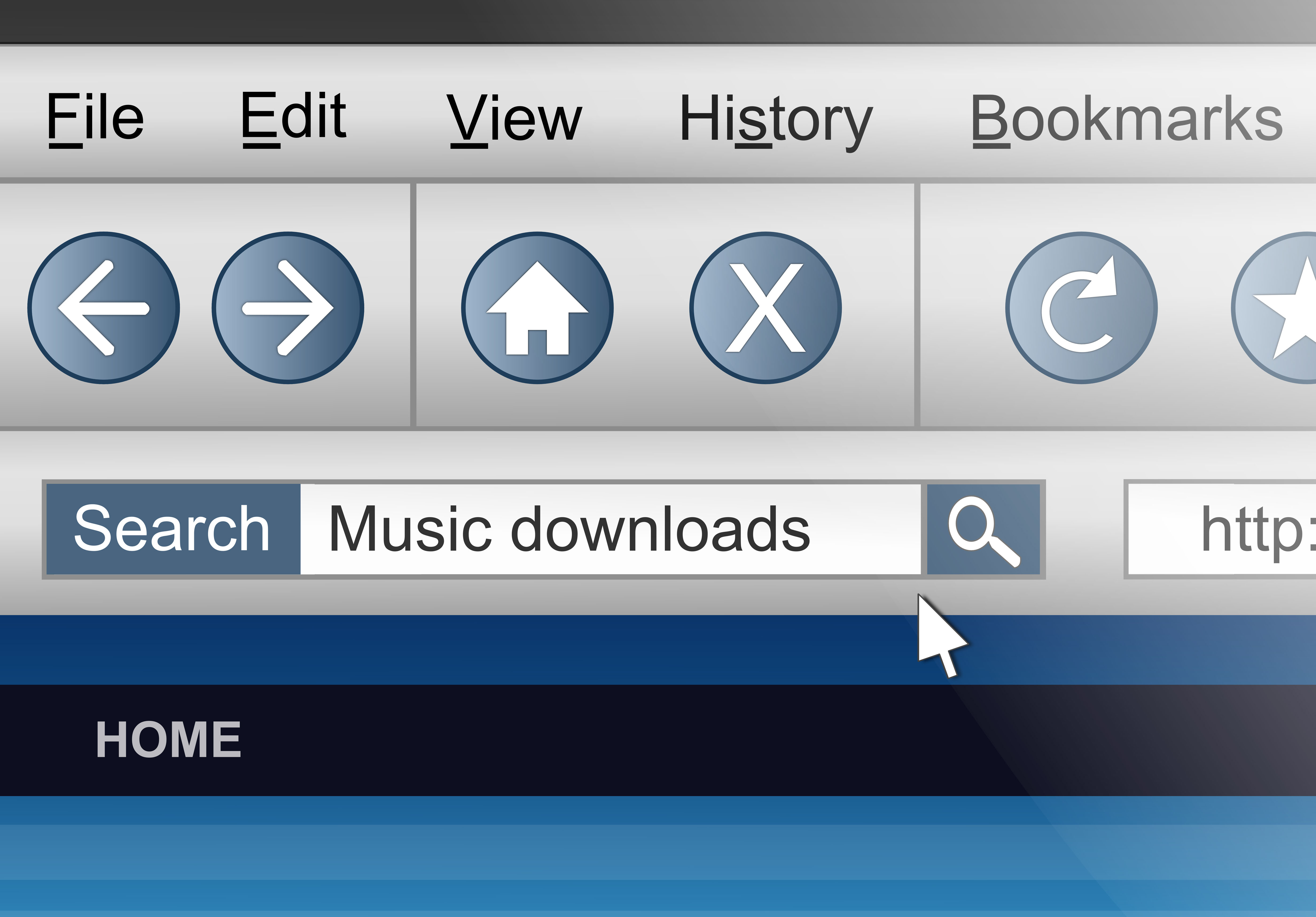 Illustration depicting a computer screen shot with a downloading music search concept.