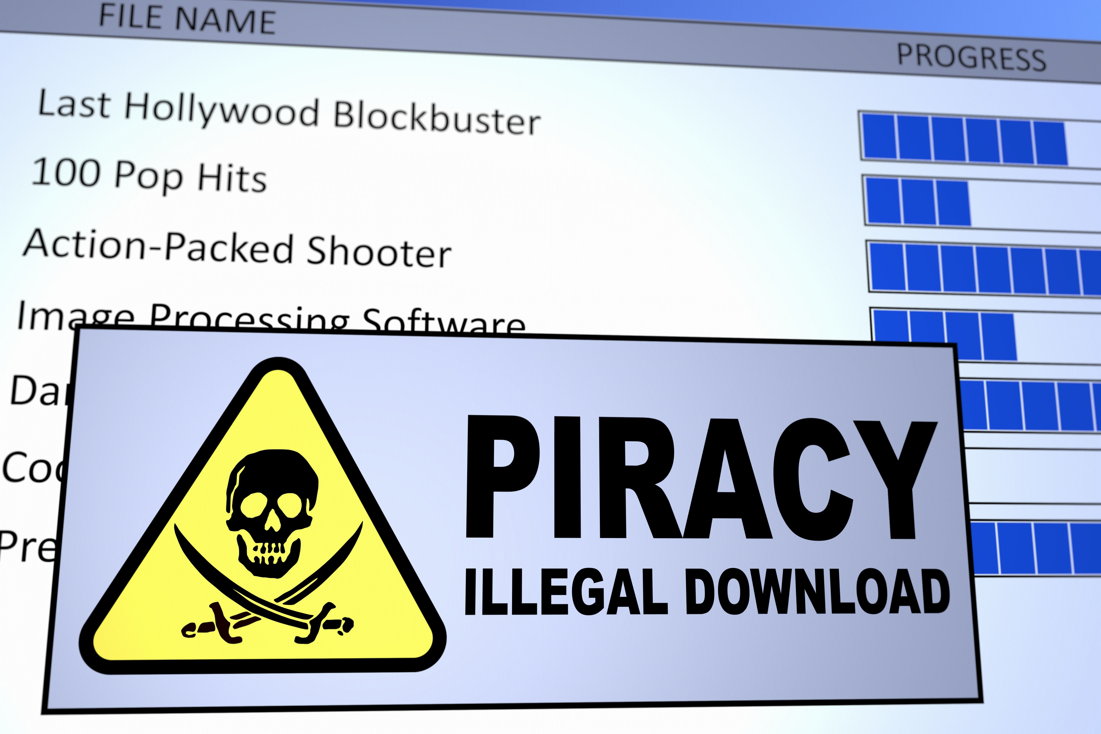 Computer generated image of an illegal piracy download. Concept for internet piracy.