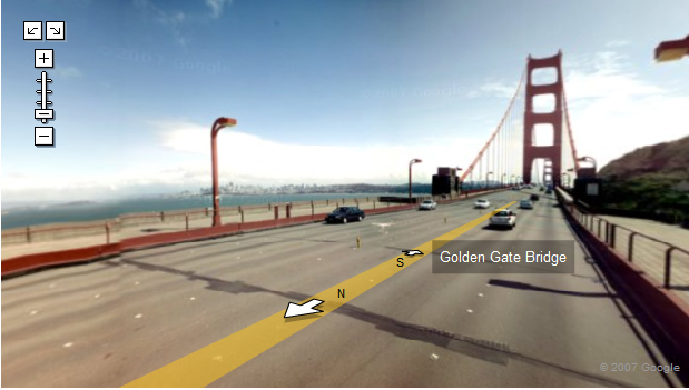 Her ser man hvordan Golden Gate Bridge ser ut fra bakken. Man rotere kameraet rundt 360 grader, og zoome inn der du vil.