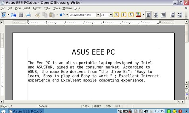 OpenOffice i aksjon på en Asus Eee PC.