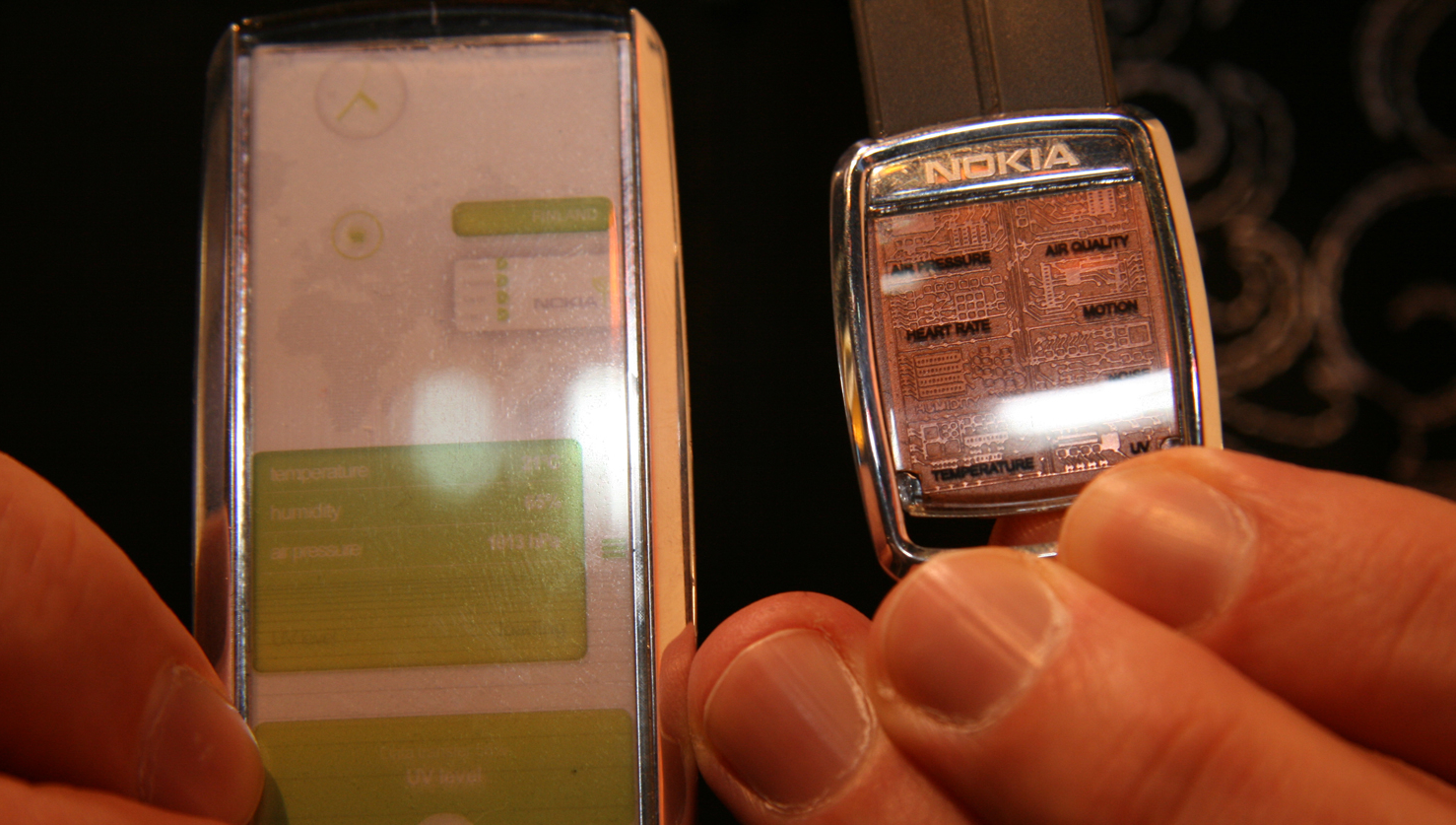MILJØVENNLIG:  Her er en prototype på Nokias økosensor og den tilhørende mobilen.