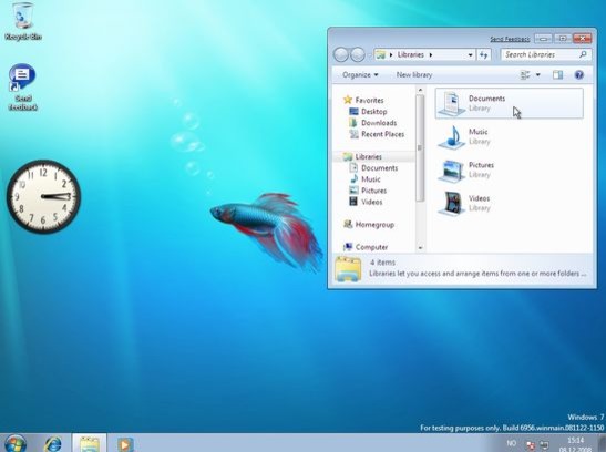 Skrivebordet i Windows 7 beta 1.