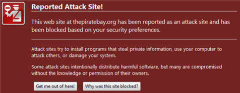 Denne meldingen møtte Google- og Firefox-brukere som søkte etter bestemte områder på Pirate Bay igår.