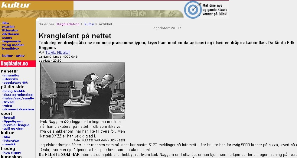 Erik Naggum i et sjeldent intervju i Dagbladet i januar 1999.