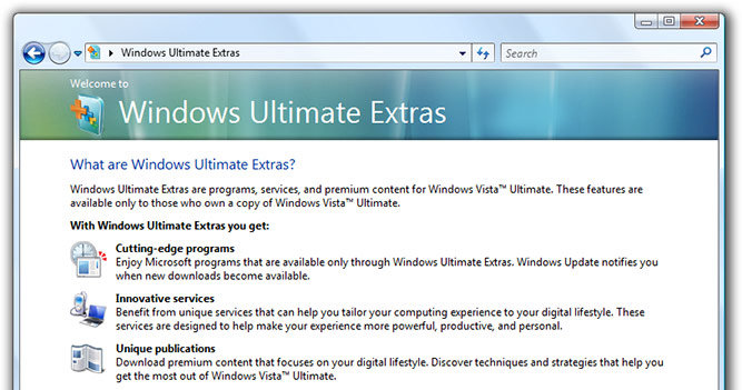 Vista Ultimate Extras ble aldri det store mange Vista-kunder hadde håpet på. I Windows 7 er hele konseptet borte.