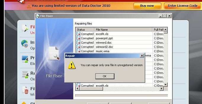 Når trojaneren har tatt over Windows-systemet krypterer den filene dine og krever 500 kroner for å dekryptere dem med Data Doctor 2010.