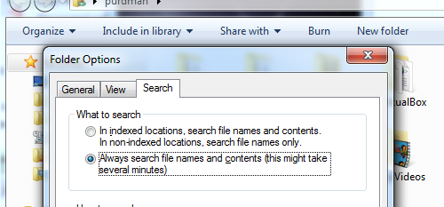Set Windows 7 Search to Always Index File Contents