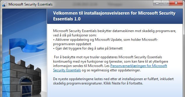 Microsoft Security Essentials - nå også på norsk.