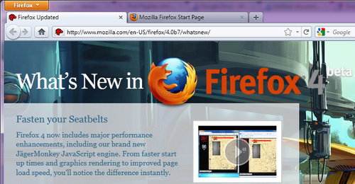 Endelig! Mozilla er ferdig med beta-versjonene av Firefox 4. Beta 7 avbildet.
