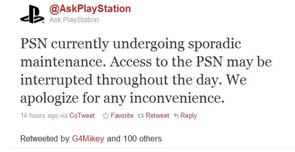 Kort tid etter angrepet på Sonys store-nettsider serverte selskapet følgende melding på en av sine offisielle Twitter-konto.