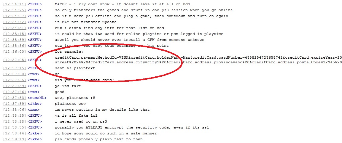 Logg fra hackingen av PS3-systemet i februar avslørte trolig svært slepphendt sikkerhet fra Sonys side. Merk: Kortinformasjonen er et eksempel.
