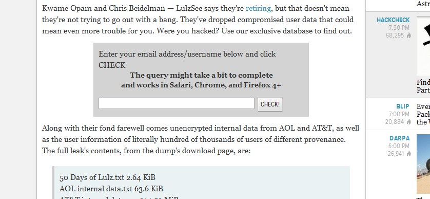 Gizmodo har laget et lite verktøy som lar deg søke i databasen med Lulz-informasjon.