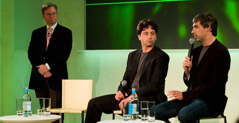 Google-toppene: Eric Schmidt, Sergey Brin og Larry Page.