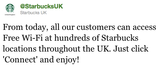 Denne meldingen sendte Starbucks ut på Twitter i dag.