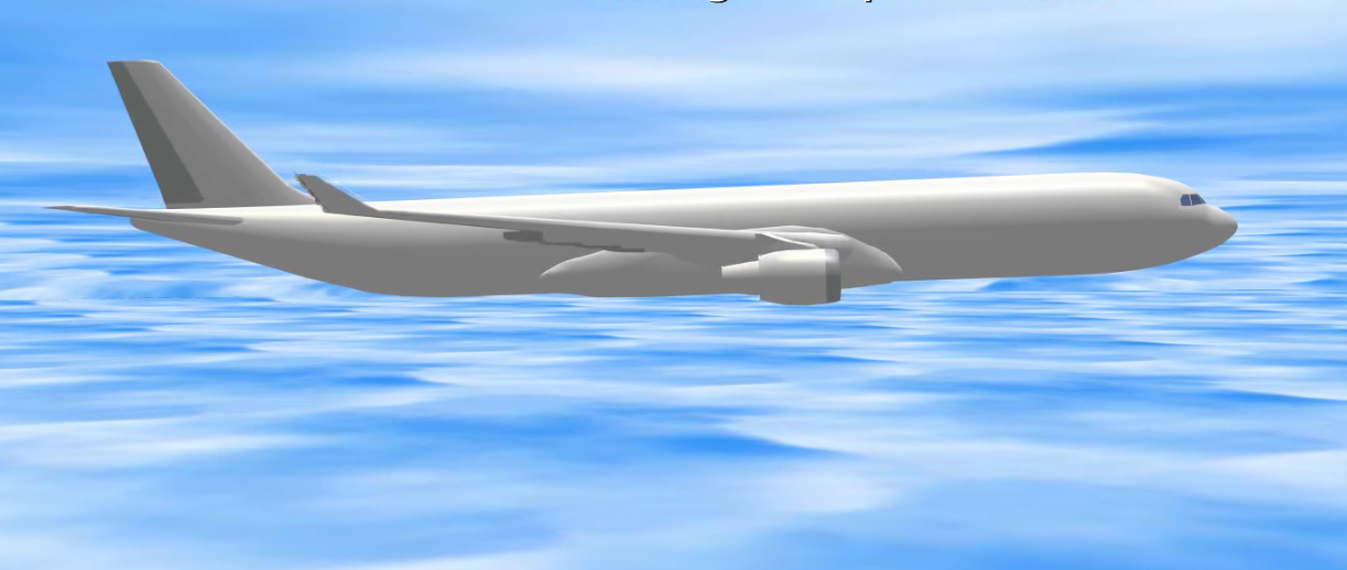 Bilde fra animasjonen som viser hva som skjedde da datamaskinen plutselig fikk Airbus-flyet til å stupe flere hundre meter.